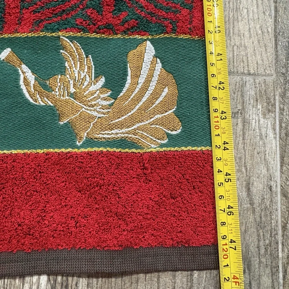 Vtg Santens Christmas Holiday Bath Towel Embroidered Joy Red Green Jacquard MCM